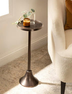 Kate and Laurel Sanzo Modern Pedestal Drink Table, 9 x 9 x 23, Bronze, Decorative End Table with Hammered Tabletop