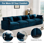 Modular Sectional Sofa, 146.5 Inch I-Shaped Cloud Sofa with Deep Seat Chenille Sofa with Cushions, Four Seater Sectional Sofa for Living Room Apartment,Blue