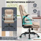 Office Chair, Ergonomic Big and Tall Computer Desk Chairs, Executive Breathable Leather Chair with Adjustable High Back Flip-up Armrests, Lumbar Support Swivel PC Chairs with Rocking Function
