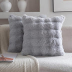 Neelvin Gray Faux Fur Cozy Soft Double-Sided Decorative Throw Pillow Covers 18x18 inch Set of 2,Velvet Pillowcase Cushion Case for Sofa Couch