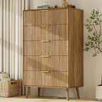 LYNSOM Fluted Dresser and Nightstand Sets 3 Piece, 5-Drawers Dresser and 2-Drawer Nightstands Set of 2, Wood Bedroom Furniture Set for Home, Bedroom, Hallway, Natural Oak