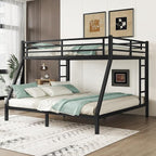 Bellemave Queen Over King Bunk Bed for Adults, Queen Over King Bunk Beds Frame with 2 Side Ladder and Full Length Guardrail, Easy Assemble Bunkbeds, Noise Reduced, Mattress Not Included, Black