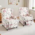 Wingback Recliner Chair Set of 2, Floral Fabric Pushback Recliner Chair, Upholstered Armchair Push Back Recliner, Rivet Trim Single Sofa Accent Chair with Wood Legs for Living Room, Floral Plants