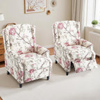 Wingback Recliner Chair Set of 2, Floral Fabric Pushback Recliner Chair, Upholstered Armchair Push Back Recliner, Rivet Trim Single Sofa Accent Chair with Wood Legs for Living Room, Floral Plants