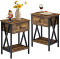 VECELO End Tables, Modern Nightstand with Drawer & Shelf, Night Stand for Bedroom Living Room,Industrial Metal Frame