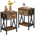 VECELO End Tables, Modern Nightstand with Drawer & Shelf, Night Stand for Bedroom Living Room,Industrial Metal Frame