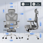 FLEXISPOT ErgoX Premium Ergonomic Office Chair with Footrest- Adjustable 3D Armrests, Dynamic Lumbar Support, Recline & Tilt Function, Mesh Seat, for Home & Office Use,Foam Grey