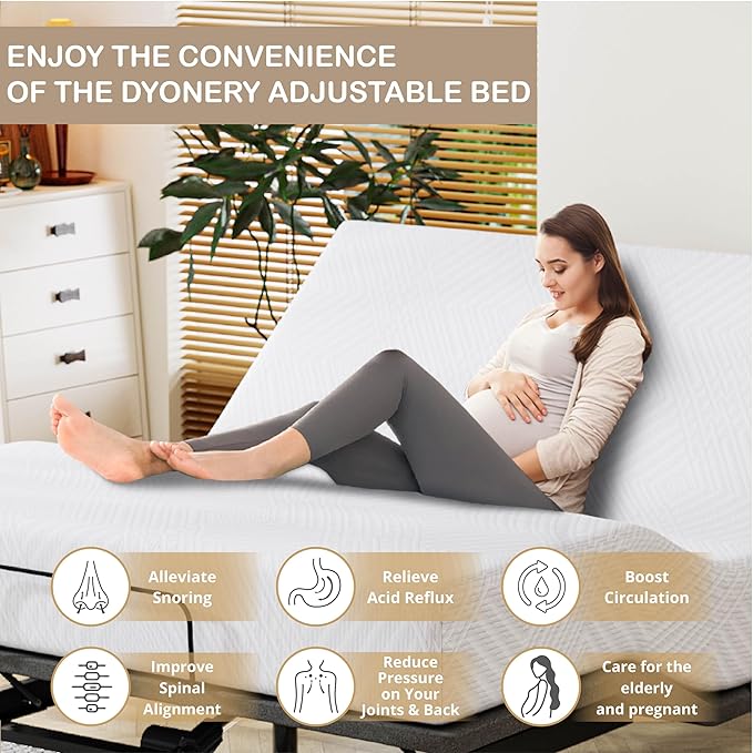 Queen Adjustable Bed Base Frame with Wireless Remote + 12 Inch Queen Green Tea Gel Memory Foam Mattress Bed in a Box, Head and Foot Incline, Zero Gravity, Fiberglass Free, 80" × 60"