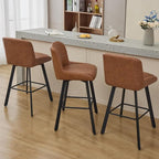 Swivel Bar Stools Set of 3, 30''H Upholstered Barstools with Backs, Modern Counter Height Bar Stool Chairs for Kitchen Island, Metal Legs, Faux Leather, Brown Counter Stools