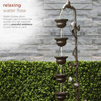 Alpine Corporation MAZ254 Outdoor Floor Tiered Vintage Water Fountain w/ 6 Hanging Cups, Soothing Tier Waterfall, 38", Bronze
