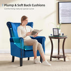 Velvet Accent Chair Single Modern Armchair with Riveted Decorative Mid-Century High Back Reading Chair Sturdy Sofa Chair for Living Room Bedroom Home Office (Blue)