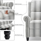 Recliner Chair, Modern Pushback Armchair with Adjustable Backrest & Footrest for Bedroom, Living Room-Grey Stripe,1 SEAT