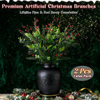 2PCS Artificial Pine Branches with Red Berry Pine Cones Artificial Needles Branches Greenery Stems Fake Greenery Floral Arrangements