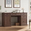 CARPETNAL 58'' Farmhouse Executive Desk with Drawers, Home Office Desk with File Drawer and Storage Cabinet, Rustic Computer Desk for Working, Studying, Writing, Brown