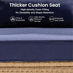 PHI VILLA Wicker Patio Furniture Set, 6 Seats Sectional Outdoor Sofa with Cushions and Acacia Wood Coffee Table, Patio Conversation Set for Garden, Backyard or Balcony, Navy Blue