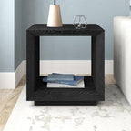 Henn&Hart 22" Modern Square Wooden End Table, Side Table, Nightstand with Open Display Shelf for Living Room, Office, Family Room, or Bedroom, Black Grain