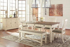 Signature Design by Ashley Bolanburg Casual French Country Upholstered Dining Room Bench with Nailhead Trim, Heavy Woven Fabric, Wood, Antique White & Tan