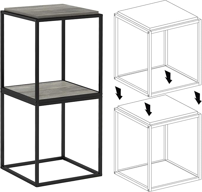 Furinno Moretti Cube Modern Stackable End Table Shelf, French Oak Grey