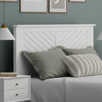 Serene Poplar Wood Queen Size Headboard in White, Modern Farmhouse Panel with Chevron Scoring, Casual Coastal Style, Easy Assembly, Quality Materials