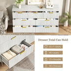 CARPETNAL Fluted 7 Drawer Dresser for Bedroom, 55" Wide Wooden Chest of Drawers with Rounded Corners, Gold Handles, Modern Storage Organizer for Bedroom, Hallway(White)