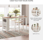 Signature Design by Ashley Gesthaven Farmhouse Counter Height Dining Table with 3 Shelves and Trestle Base, Light Brown & White