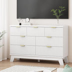 Fluted Dresser for Bedroom with 7 Drawers, 48" Wide Modern Chest of Drawers with Metal Handle, Wooden Dresser TV Stand, Wood Closet Clothes Storage Organizer for Living Room, Hallway, White