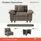 53.5" Modular Sectional Single Sofa, Soft Plush Chenille Armchair with Comfortable Deep Seat & Removable Arms for Living Room，Smoky Gray