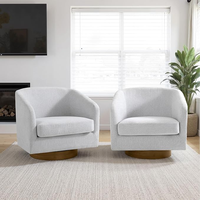 Lumibee Swivel Accent Chairs Set of 2, Chenille Fabric Swivel Barrel Chairs for Living Room, Modern Comfy Upholstered Round Armchairs Single Sofa Chairs for Bedroom, Club-Bright Gray