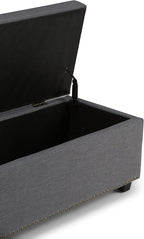 SIMPLIHOME Hamilton 48 inch Wide Transitional Rectangle Storage Ottoman in Slate Grey Linen Look Fabric, Assembled, For the Living Room, Entryway and Family Room