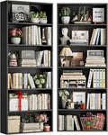 FOTOSOK 70.8" Tall Bookcase Shelf, 6 Tier Wide Bookshelf with Storage, Billy Bookcase Set of 2, Large Bookshelf for Living Room, Home Office, Black