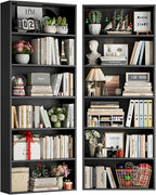 FOTOSOK 70.8" Tall Bookcase Shelf, 6 Tier Wide Bookshelf with Storage, Billy Bookcase Set of 2, Large Bookshelf for Living Room, Home Office, Black