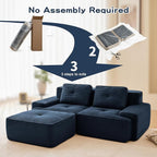 80.3” Blue Boneless Couches for Living Room, Modular Sectional Sofa with L-Shape Chaise, 2 Seater Comfy Upholstered Loveseat Deep Seat Corduroy Fabric Cloud Couch No Assembly, Anti-Slip Design