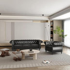 Chesterfield 3 Seater Sofa, Modern Leather Tufted Couch 3 Seater with Rolled Arms and Nailhead Mid-Century Upholstered Couch for Living Room, Bedroom, Apartment and Office, Black