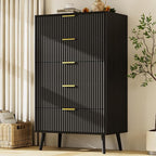 LYNSOM Fluted Dresser and Nightstand Sets 2 Piece, 2-Drawer Nightstands and 5-Drawers Dresser, Wood Bedroom Furniture Set for Home, Bedroom, Hallway, Black