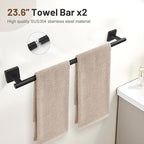 10 Pieces Black Towel Bar Set, 23.6 Inch Bathroom Accessories Set SUS304 Stainless Steel Bathroom Hardware Set Towel Racks for Bathroom Wall Mounted.
