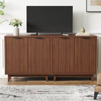Fluted Cabinet with Storage, 2 Doors Sideboard Buffet, Mid Century Modern Accent Cabinet with Adjustable Shelves, Multifunctional Console Table with Storage for Living Room, Kitchen, Entryway
