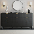 Fluted Dresser for Bedroom,59'' Modern Wooden Dresser with 9 Drawers, Bedroom Dressers, Natural Wood Chest of Drawers for Living Room, Hallway (Black)