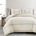 Lush Decor Farmhouse Stripe Reversible Cotton Comforter Set, 3 Piece Set, King, Yellow & Gray - Cozy Farmhouse Bedding Set - Rustic Decor - Striped Comforter - Modern Farmhouse Bedroom Decor