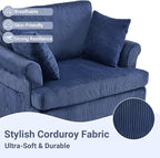 Karl home 39" Swivel Accent Chair,Oversized Seat Armchair W/2 Pillows and 4 Pockets,Modern Upholstered Corduroy Barrel Chair,Comfy Single Sofa for Living Room,Reading,Bedroom and Office-Dark Blue