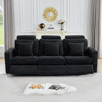 ORRD Power Reclining Sectional Sofa, Electric 3 Seat Recliner with 3 Electric Footrest and Adjustable Headrest, Modern Plush Corduroy Fluffy Reclining Sectional with Deep Seat for Living Room-Black