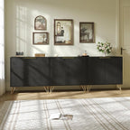 Fluted Storage Cabinet, Set of 3, Sideboard Buffet Cabinet, Modern Wood Accent Cabinet with Adjustable Shelves, Console Table for Living Room, Hallway, Entryway, Black
