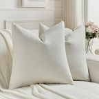 FUTEI Cream Chenille Decorative Throw Pillow Covers 16x16 Inch Set of 2,Soft Cozy Faux Linen Textured Cushion Case,Farmhouse Home Decor for Couch Living Room
