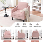 Accent Chairs Set of 2, Upholstered Living Room Chair with Side Pockets, Mid Century Modern Reading Chair for Bedroom, Comfy Armchair Single Sofa Side Chair for Office, Small Room, Pink