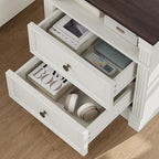 Yaamizz Farmhouse Nightstands Set of 2 with Charging Station, Table with Drawer and Storage Shelf, Wood Pilasters and Metal Handles, Vintage Design, Organizer for Bedroom, Hallway, White