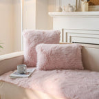 Neelvin Pink Faux Fur Cozy Fluffy Double-Sided Decorative Throw Pillow Covers 22x22 inch Set of 2,Velvet Pillowcase Cushion Case for Sofa Couch