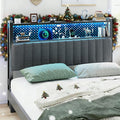 VINGLI Full Size Headboard Only, Adjustable Upholstered Headboard with 2 Tier Shelves and Pegboard with Charging Stations and LED Lights, Modern Bed Headboard with Storage for Bedroom Decor