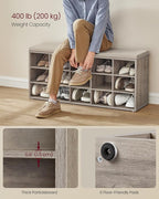 VASAGLE CUSTOS Collection - Shoe Bench, Storage Bench with Padded Seat, Entryway Bench with 15 Compartments, for Bedroom, 11.8 x 41.3 x 18.9 Inches, Heather Greige and Cappuccino Beige ULHS015K01