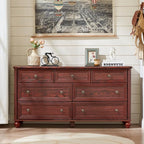 7 Drawers Dresser for Bedroom, Farmhouse 54" Wide Wood Dressers Chest of Drawers, Vintage Design TV Stand, Rustic Storage Dresser Organizer with Metal Handle Closet for Living Room, Hallway