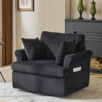 Karl home Swivel Accent Chair Set of 2, 39" Oversized Armchair W/2 Pillows and 4 Pockets,Modern Corduroy Barrel Chairs,Comfy Single Sofa for Living Room,Reading,Bedroom and Office-Black