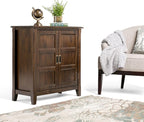 SIMPLIHOME Burlington SOLID WOOD 30 inch Wide Transitional Low Storage Cabinet in Mahogany Brown for the Living Room, Entryway and Family Room